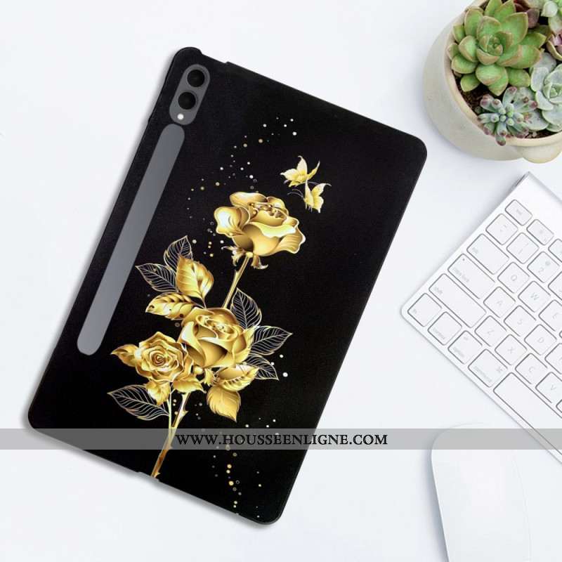 Coque Samsung Galaxy Tab S11 Ultra Papillons et Roses Dorés