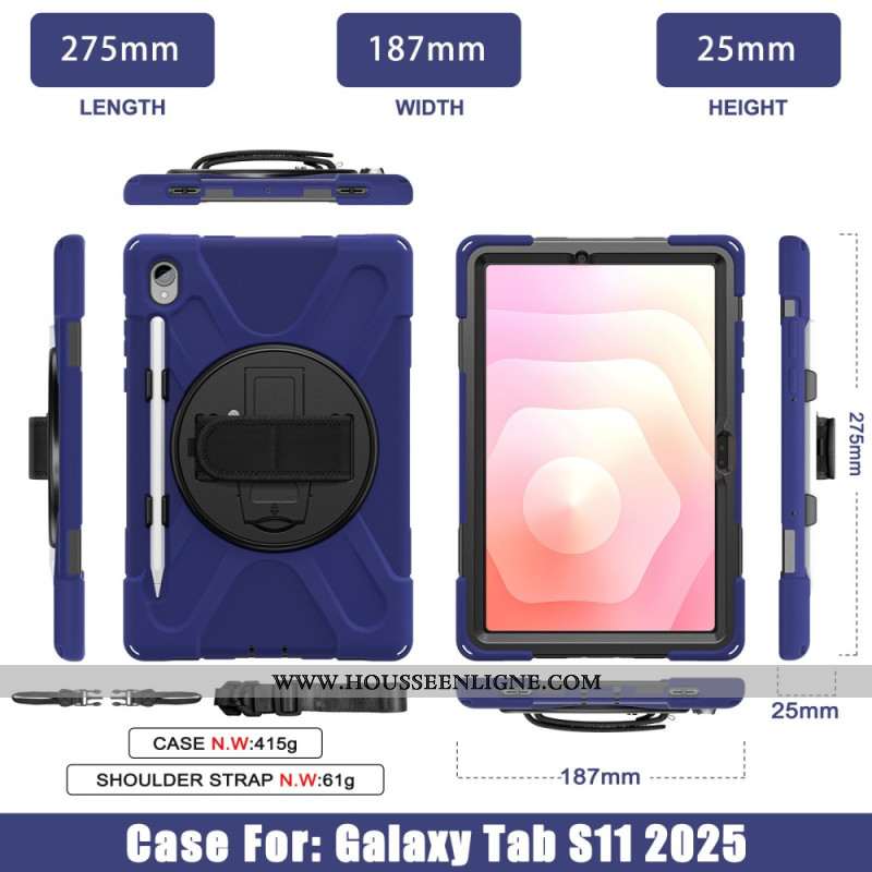 Coque Samsung Galaxy Tab S11 Ultra Résistante avec Porte-Stylet et Bandoulière