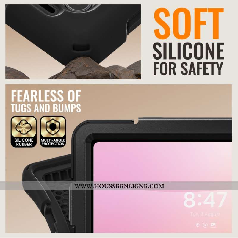 Coque Samsung Galaxy Tab S11 Ultra Triple Protection avec Poignée Rotative à