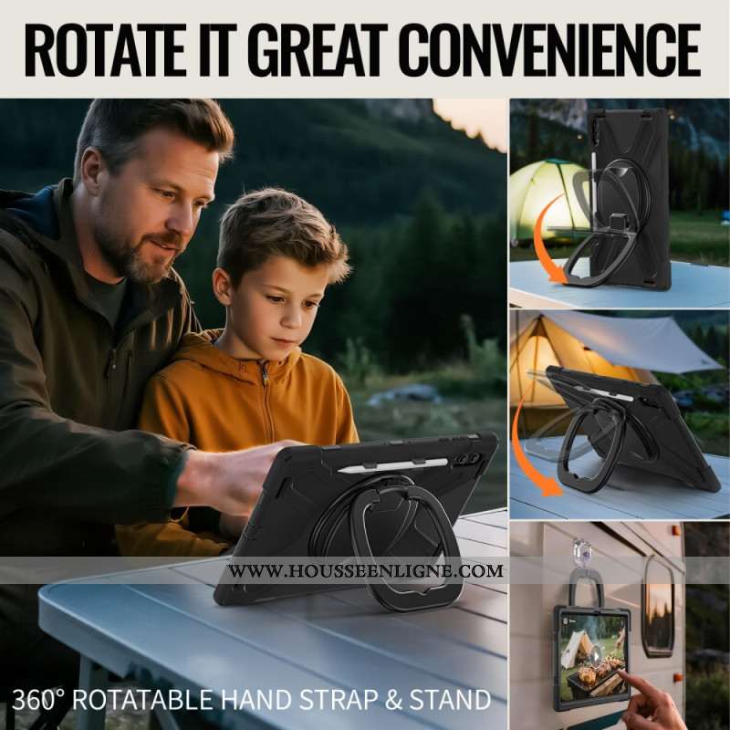 Coque Samsung Galaxy Tab S11 Ultra Triple Protection avec Poignée Rotative à