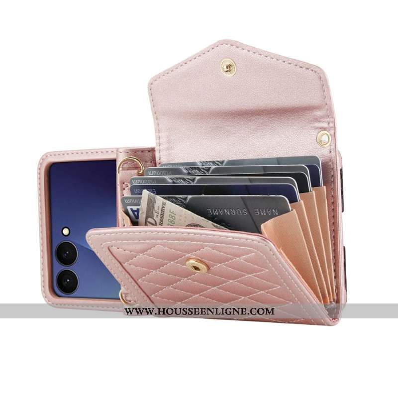 Coque Samsung Galaxy Z Flip 7 5G Porte-Cartes Matelassé et Bandoulière