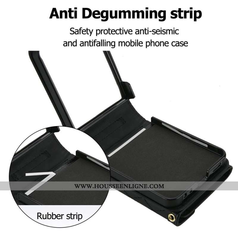 Coque Samsung Galaxy Z Flip 7 5G Porte-Cartes Matelassé et Bandoulière