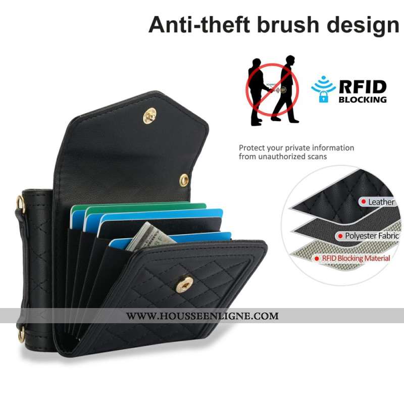 Coque Samsung Galaxy Z Flip 7 5G Porte-Cartes Matelassé et Bandoulière