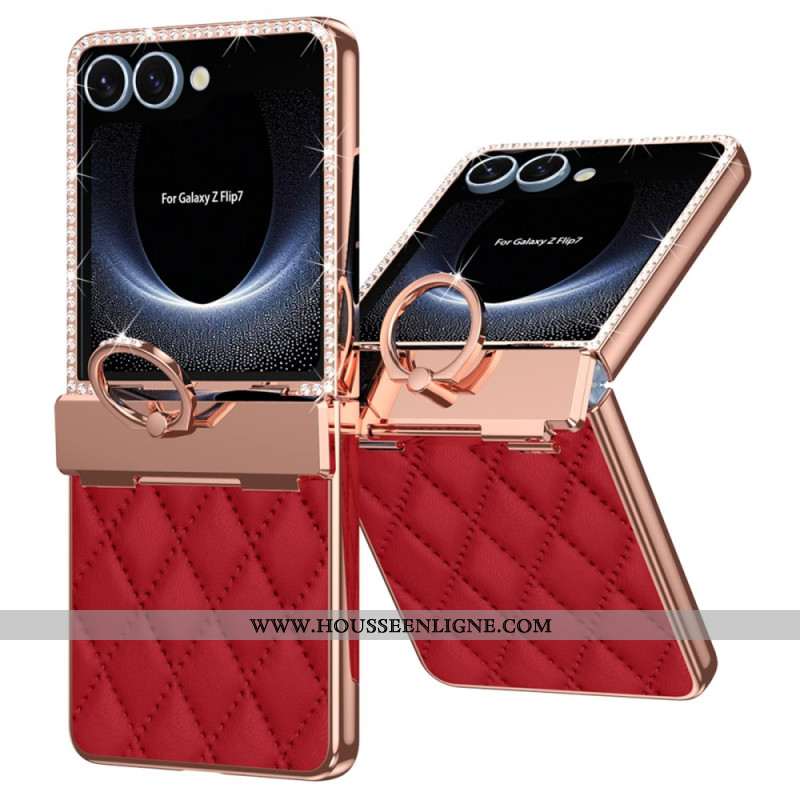Coque Samsung Galaxy Z Flip 7 Anneau-Support et Décoration Strass