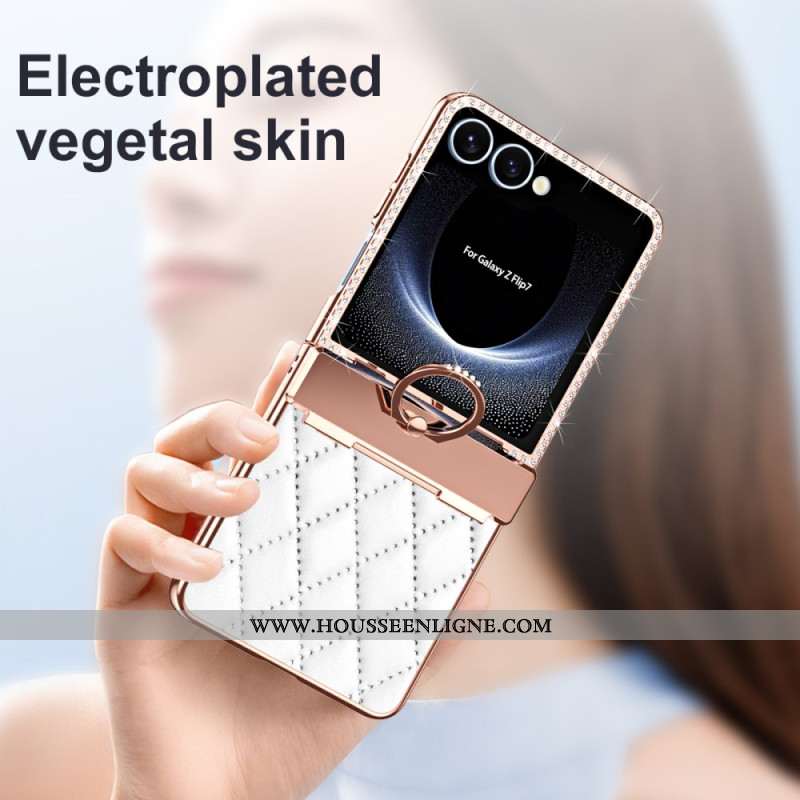 Coque Samsung Galaxy Z Flip 7 Anneau-Support et Décoration Strass
