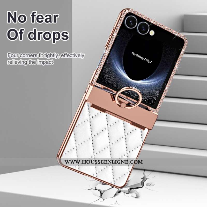 Coque Samsung Galaxy Z Flip 7 Anneau-Support et Décoration Strass