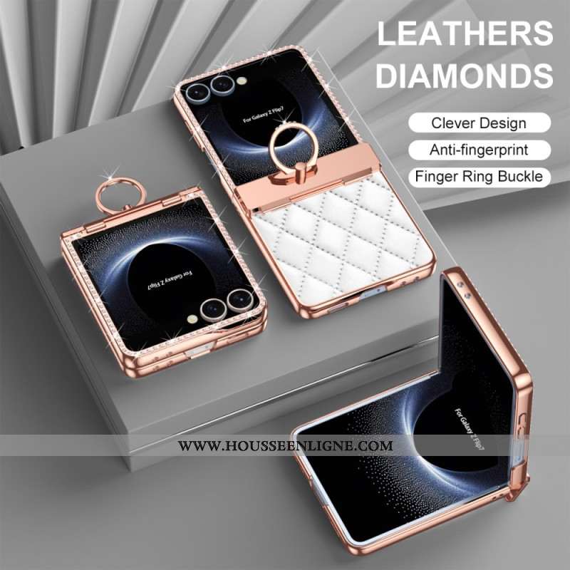 Coque Samsung Galaxy Z Flip 7 Anneau-Support et Décoration Strass