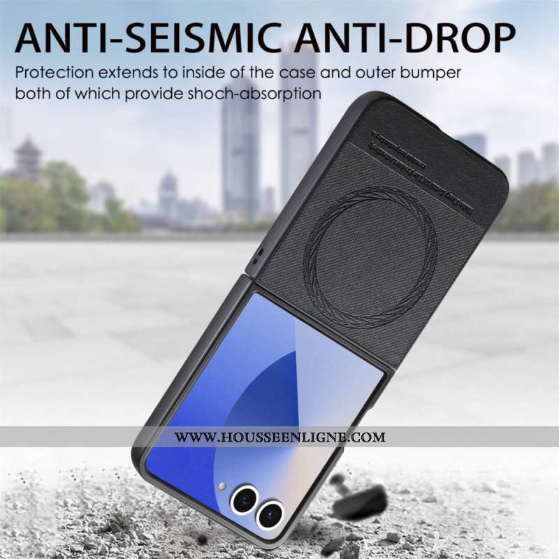 Coque Samsung Galaxy Z Flip 7 Compatible MagSafe Cuir Texture Jeans