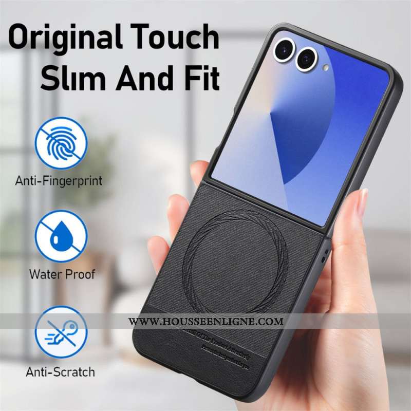 Coque Samsung Galaxy Z Flip 7 Compatible MagSafe Cuir Texture Jeans