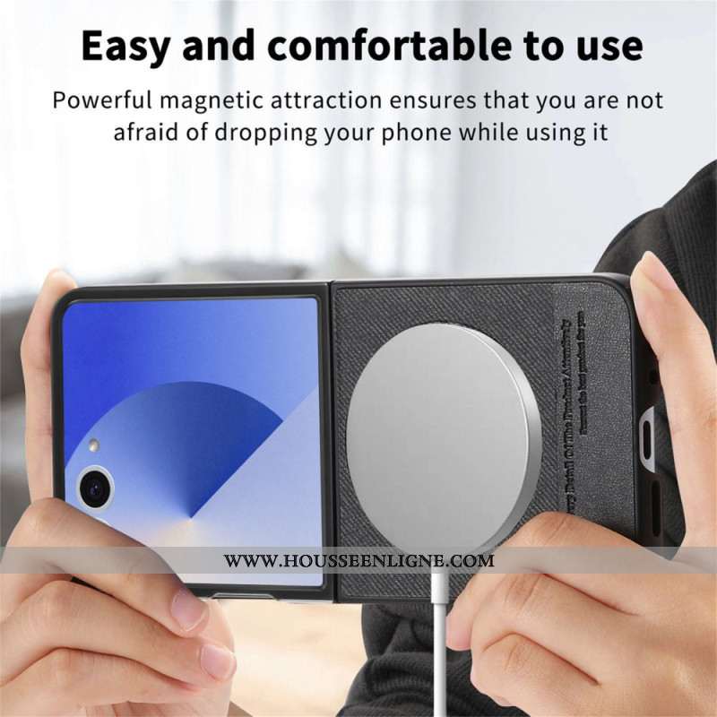 Coque Samsung Galaxy Z Flip 7 Compatible MagSafe Cuir Texture Jeans