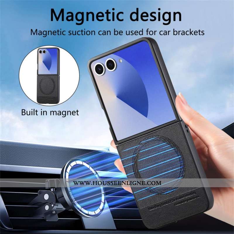 Coque Samsung Galaxy Z Flip 7 Compatible MagSafe Cuir Texture Jeans
