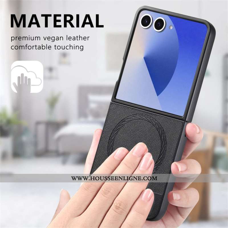 Coque Samsung Galaxy Z Flip 7 Compatible MagSafe Cuir Texture Jeans