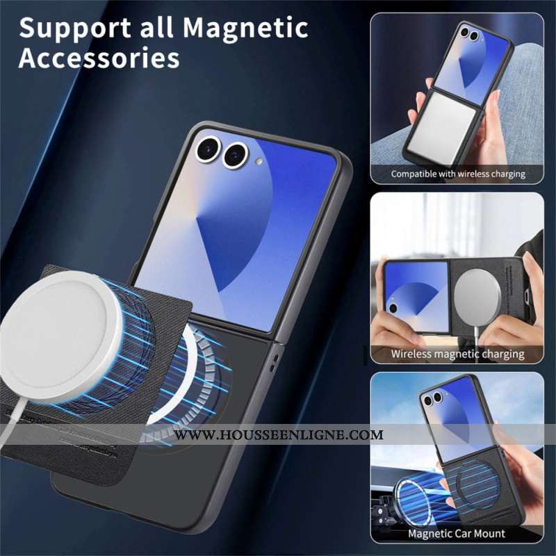 Coque Samsung Galaxy Z Flip 7 Compatible MagSafe Cuir Texture Jeans