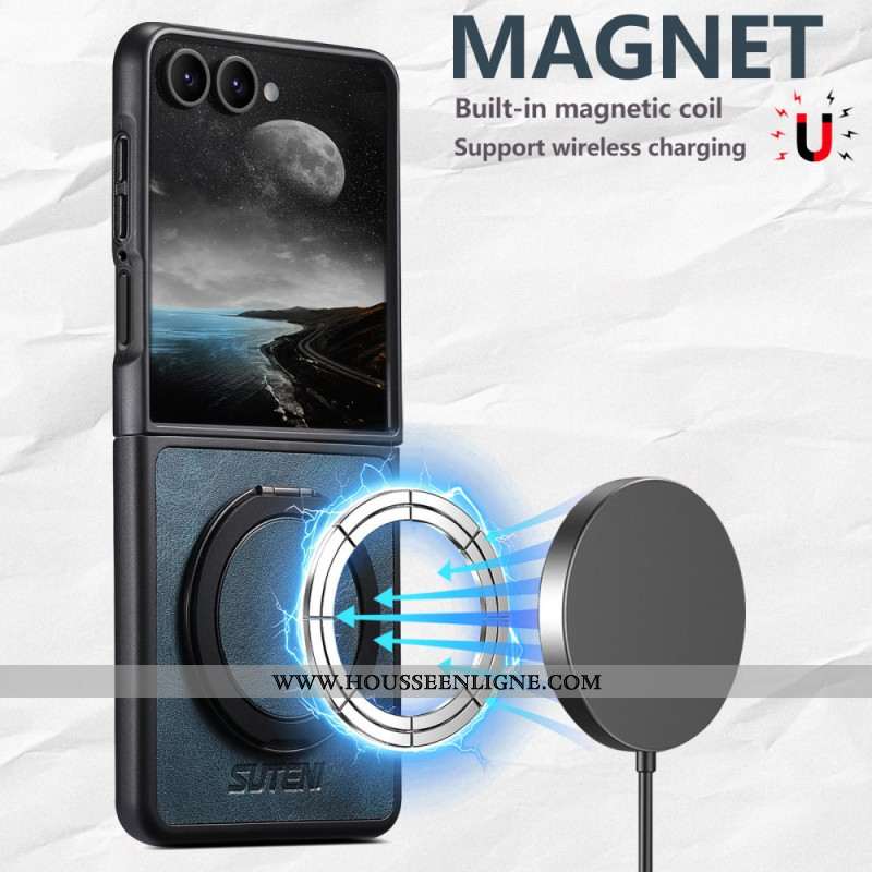 Coque Samsung Galaxy Z Flip 7 Compatible MagSafe Effet Cuir Anneau-Support SUTENI
