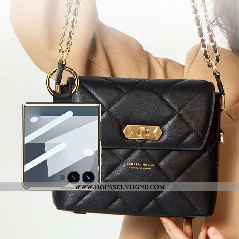 Coque Samsung Galaxy Z Flip 7 Design Matelassé avec Anneau-Support