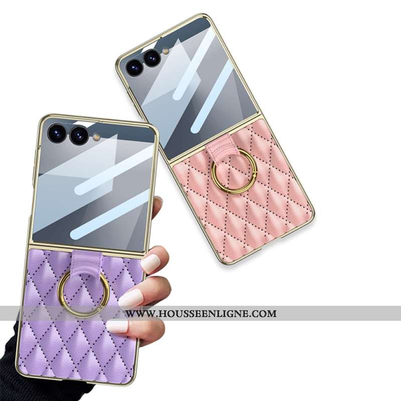 Coque Samsung Galaxy Z Flip 7 Design Matelassé avec Anneau-Support