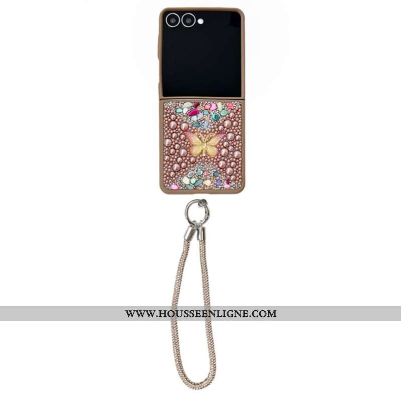 Coque Samsung Galaxy Z Flip 7 Design Paillettes et Dragonne
