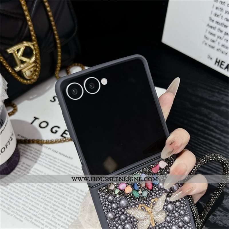Coque Samsung Galaxy Z Flip 7 Design Paillettes et Dragonne