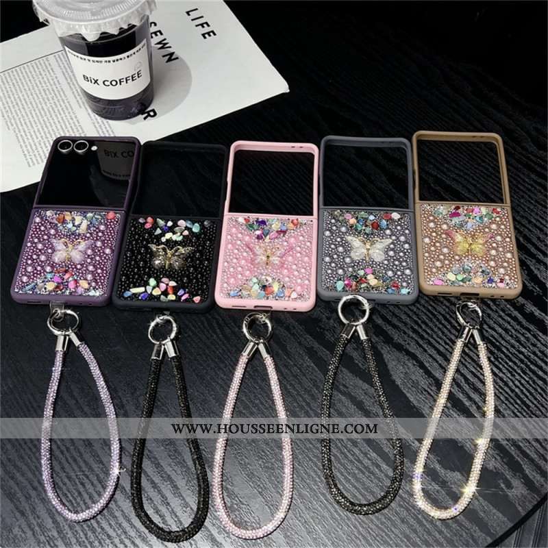 Coque Samsung Galaxy Z Flip 7 Design Paillettes et Dragonne