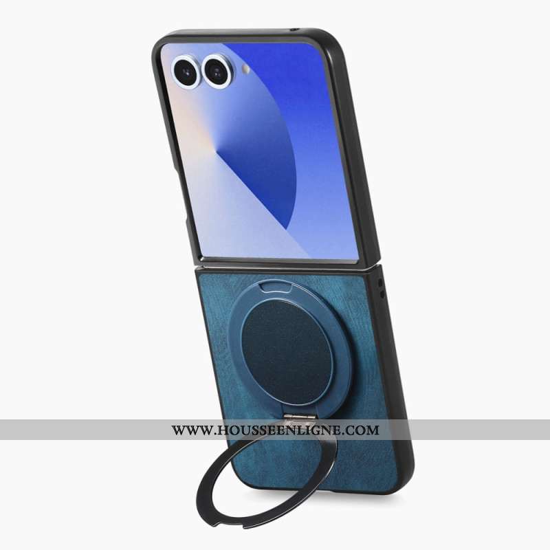 Coque Samsung Galaxy Z Flip 7 Effet Cuir avec Support Rotatif à