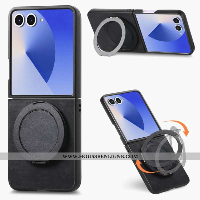 Coque Samsung Galaxy Z Flip 7 Effet Cuir avec Support Rotatif à