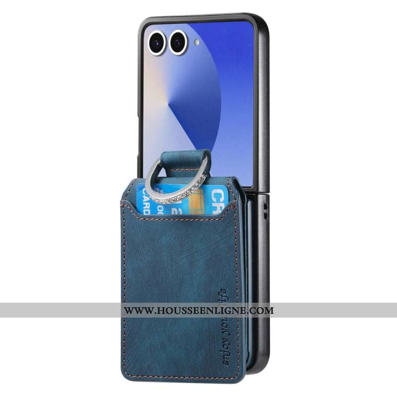 Coque Samsung Galaxy Z Flip 7 Effet Vintage Porte-Cartes et Support
