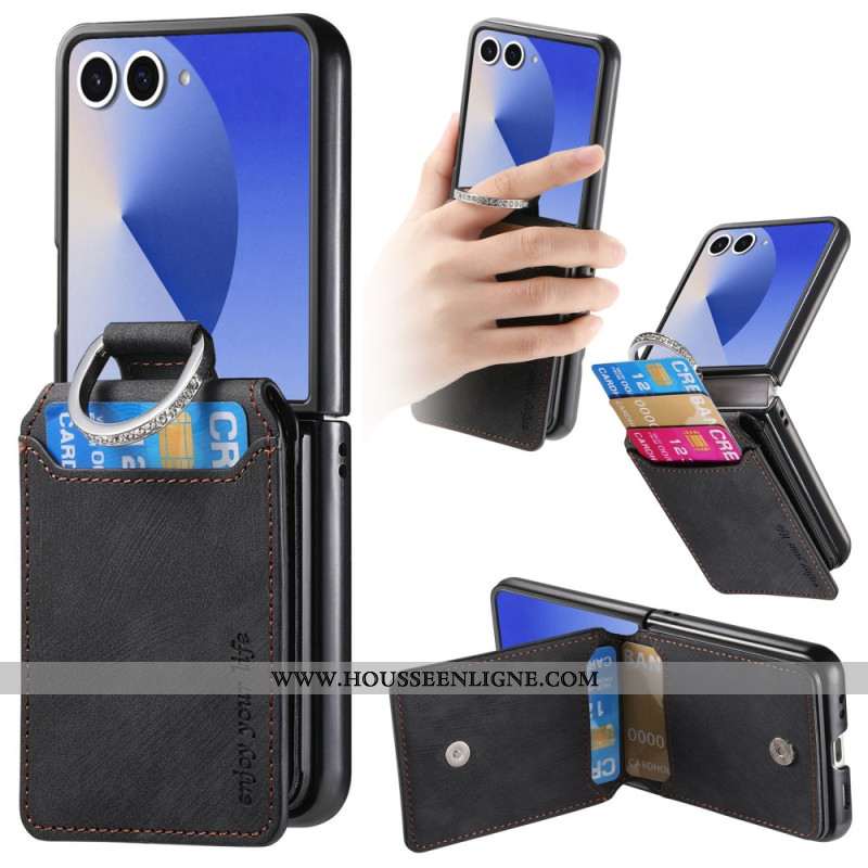 Coque Samsung Galaxy Z Flip 7 Effet Vintage Porte-Cartes et Support