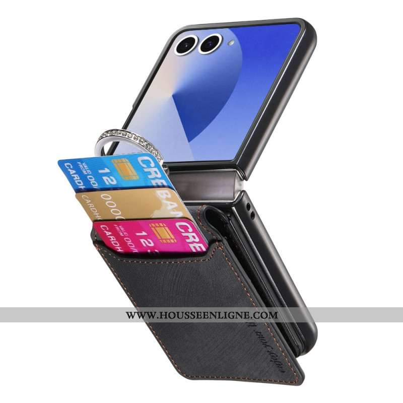 Coque Samsung Galaxy Z Flip 7 Effet Vintage Porte-Cartes et Support