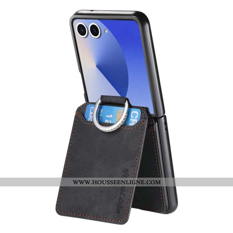 Coque Samsung Galaxy Z Flip 7 Effet Vintage Porte-Cartes et Support