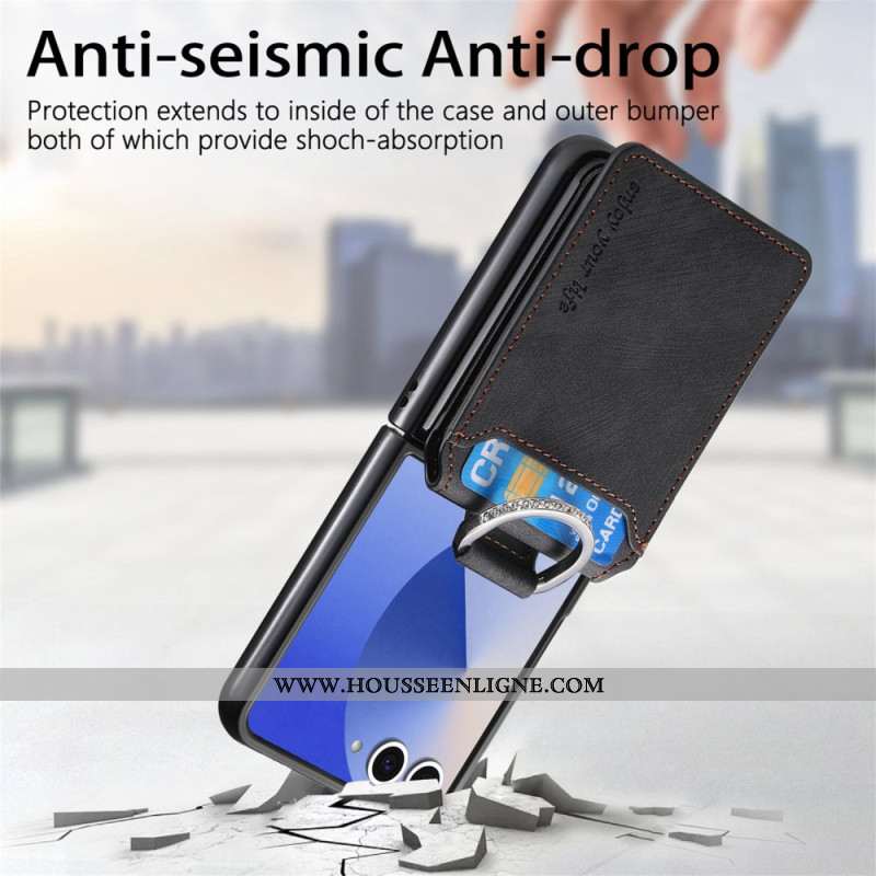 Coque Samsung Galaxy Z Flip 7 Effet Vintage Porte-Cartes et Support