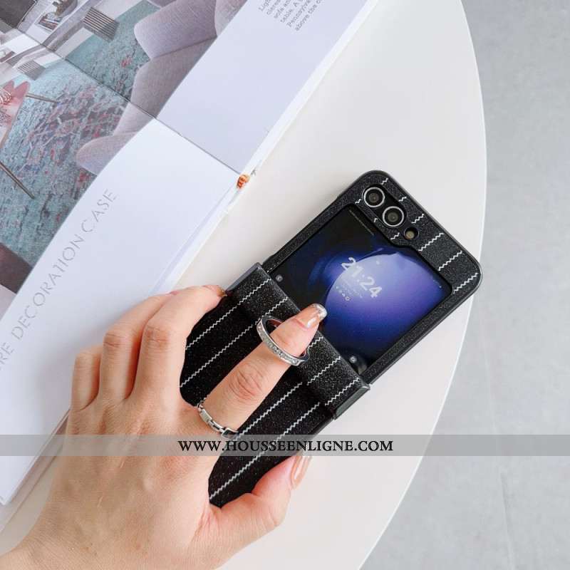 Coque Samsung Galaxy Z Flip 7 FE / Z Flip 6 Anneau Design Rayures
