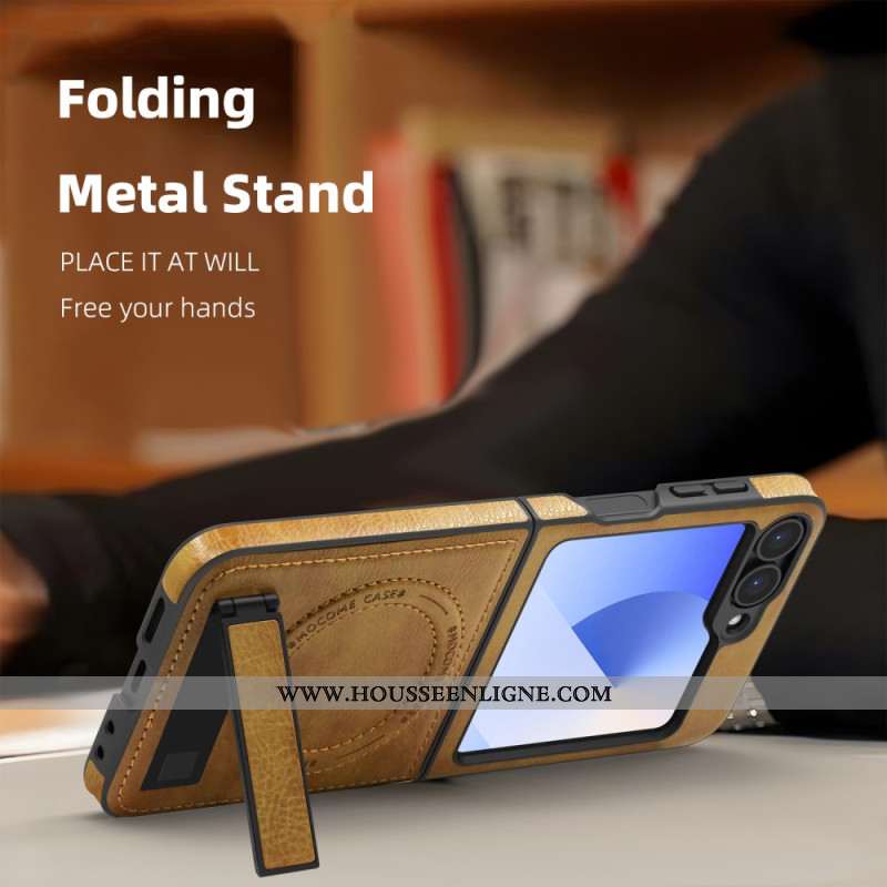 Coque Samsung Galaxy Z Flip 7 FE / Z Flip 6 Compatibilité MagSafe Effet Cuir Support