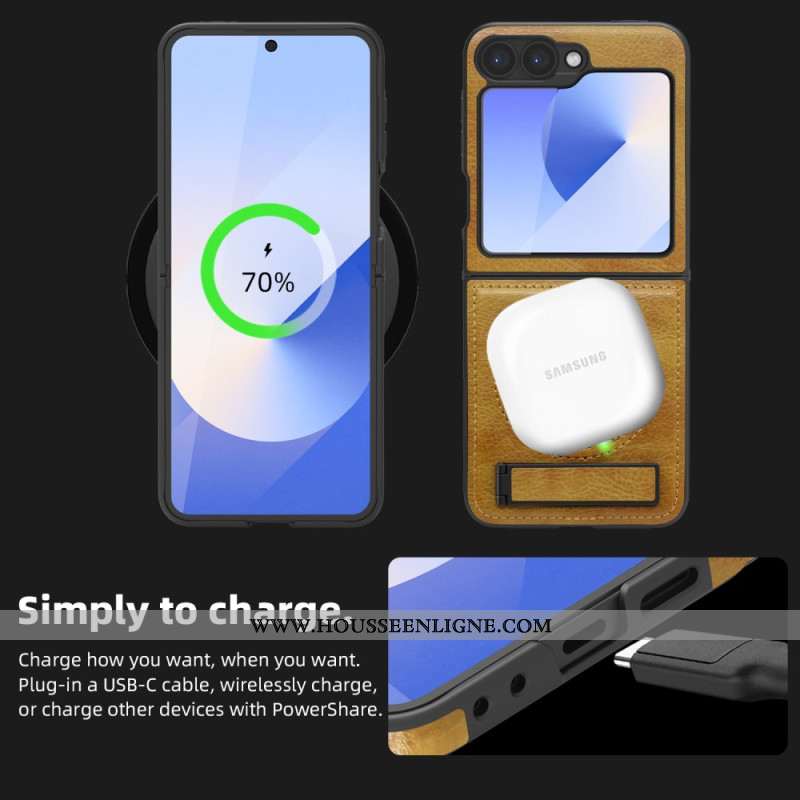 Coque Samsung Galaxy Z Flip 7 FE / Z Flip 6 Compatibilité MagSafe Effet Cuir Support