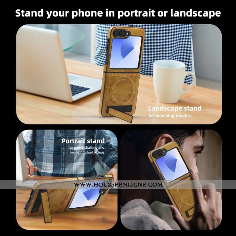 Coque Samsung Galaxy Z Flip 7 FE / Z Flip 6 Compatibilité MagSafe Effet Cuir Support