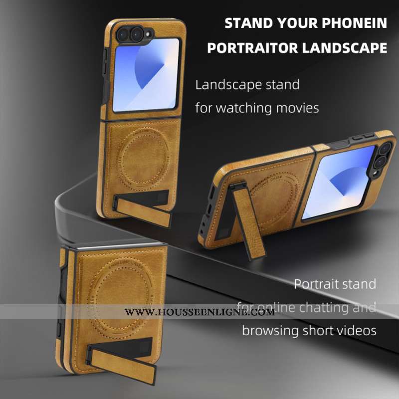 Coque Samsung Galaxy Z Flip 7 FE / Z Flip 6 Compatibilité MagSafe Effet Cuir Support
