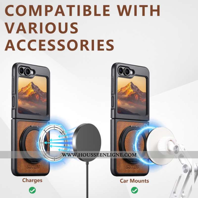 Coque Samsung Galaxy Z Flip 7 FE / Z Flip 6 Compatible MagSafe avec Anneau-Support SUTENI