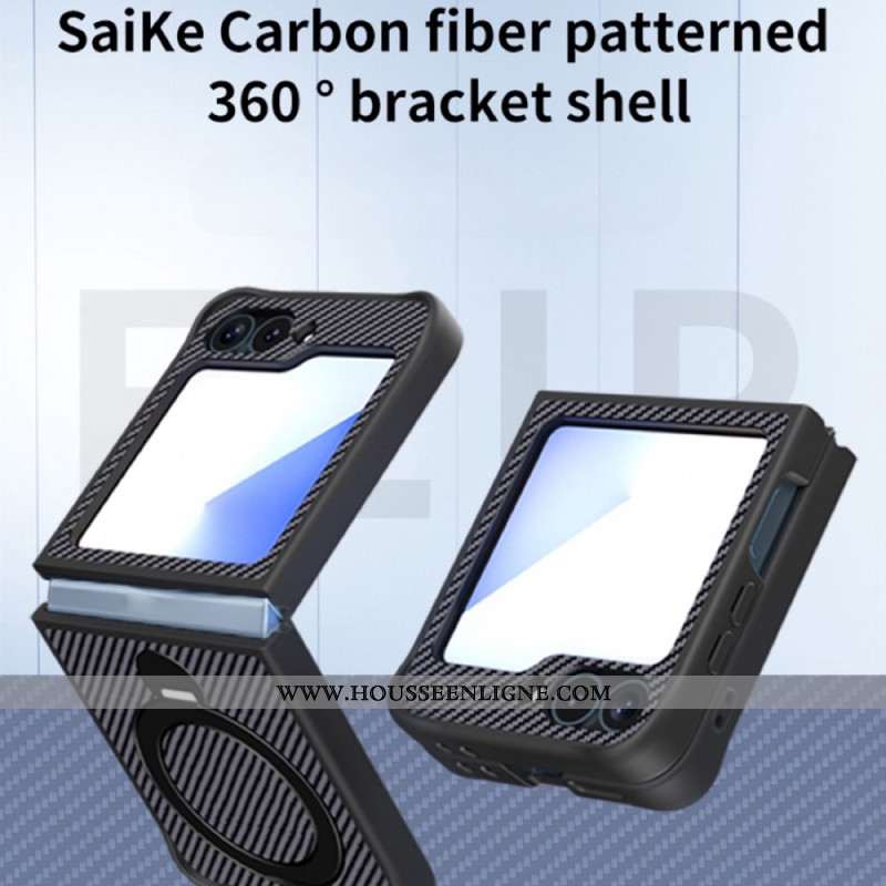 Coque Samsung Galaxy Z Flip 7 FE / Z Flip 6 Conception Fibre Carbone Support Magnétique