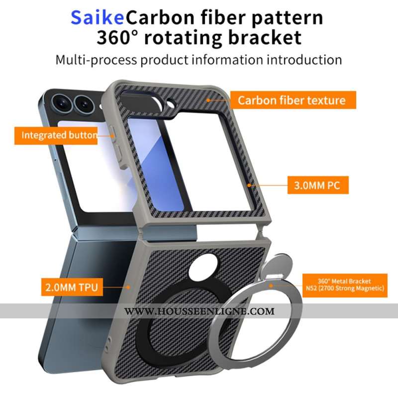Coque Samsung Galaxy Z Flip 7 FE / Z Flip 6 Conception Fibre Carbone Support Magnétique