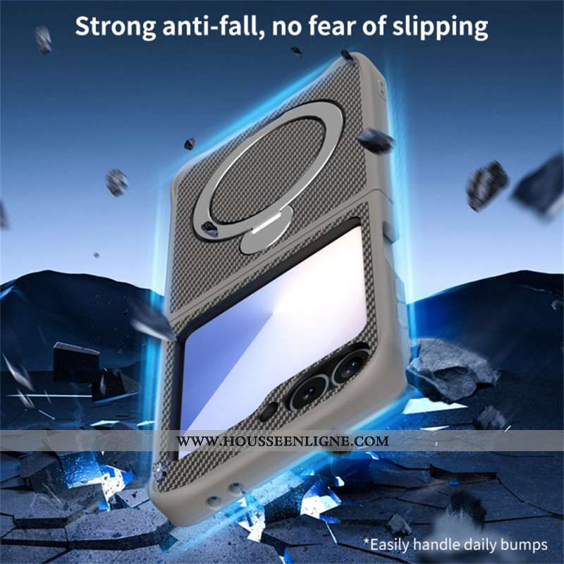 Coque Samsung Galaxy Z Flip 7 FE / Z Flip 6 Conception Fibre Carbone Support Magnétique