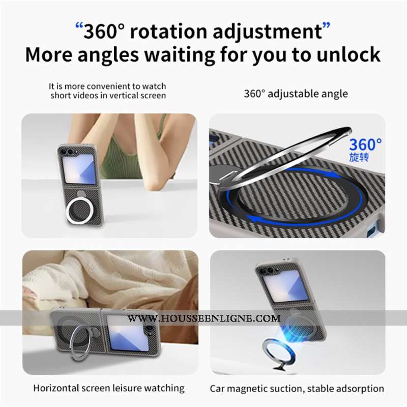 Coque Samsung Galaxy Z Flip 7 FE / Z Flip 6 Conception Fibre Carbone Support Magnétique