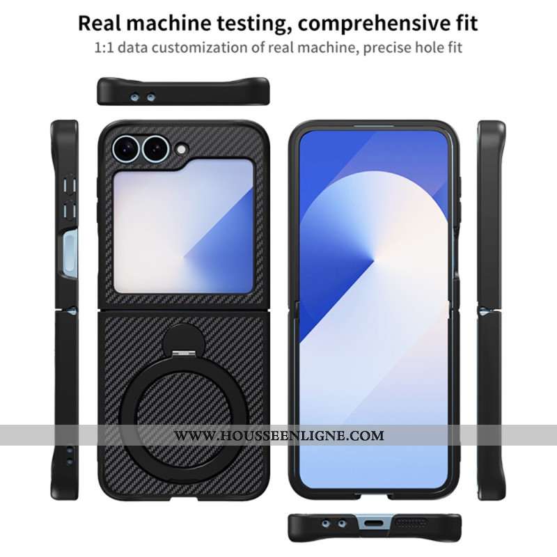 Coque Samsung Galaxy Z Flip 7 FE / Z Flip 6 Conception Fibre Carbone Support Magnétique