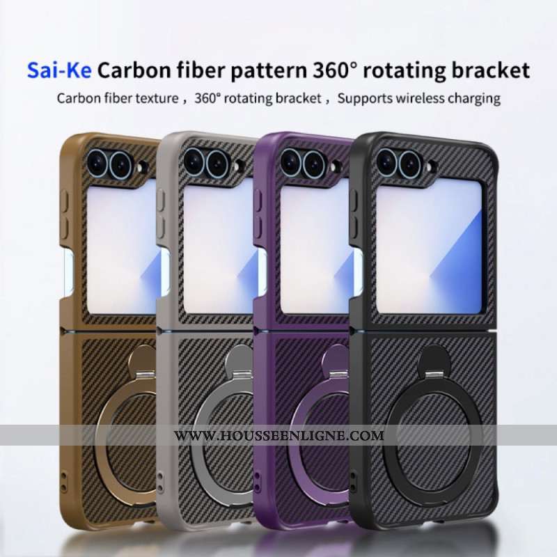 Coque Samsung Galaxy Z Flip 7 FE / Z Flip 6 Conception Fibre Carbone Support Magnétique
