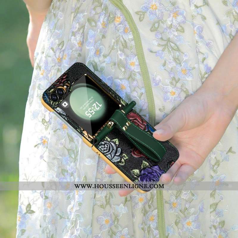 Coque Samsung Galaxy Z Flip 7 FE / Z Flip 6 Design Floral à Bandoulière