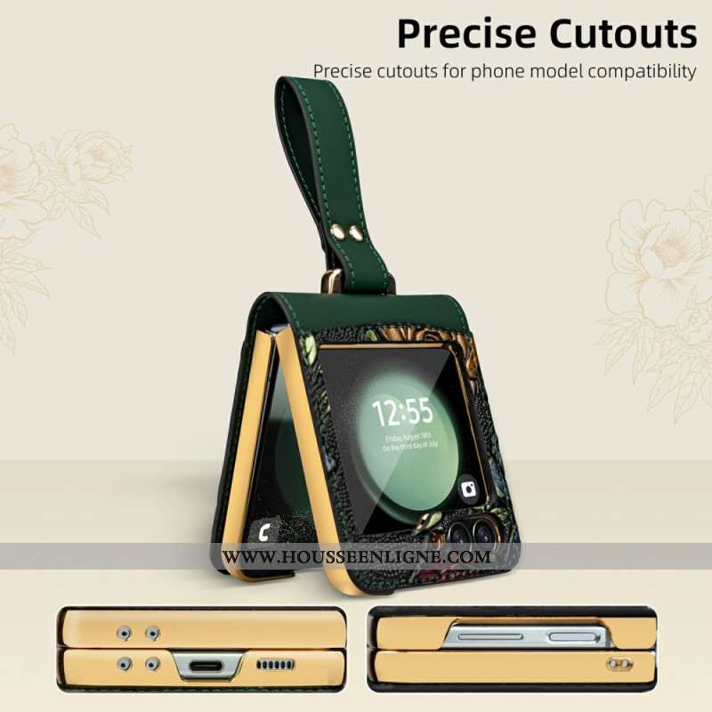 Coque Samsung Galaxy Z Flip 7 FE / Z Flip 6 Design Floral à Bandoulière