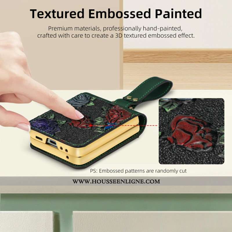 Coque Samsung Galaxy Z Flip 7 FE / Z Flip 6 Design Floral à Bandoulière