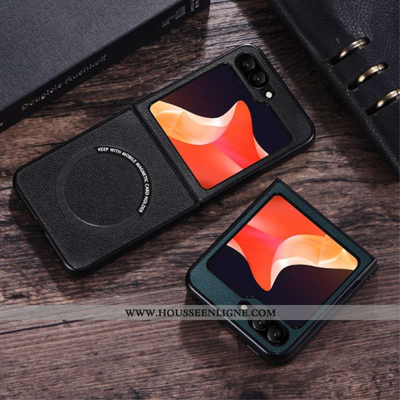 Coque Samsung Galaxy Z Flip 7 FE / Z Flip 6 Effet Cuir Compatible MagSafe