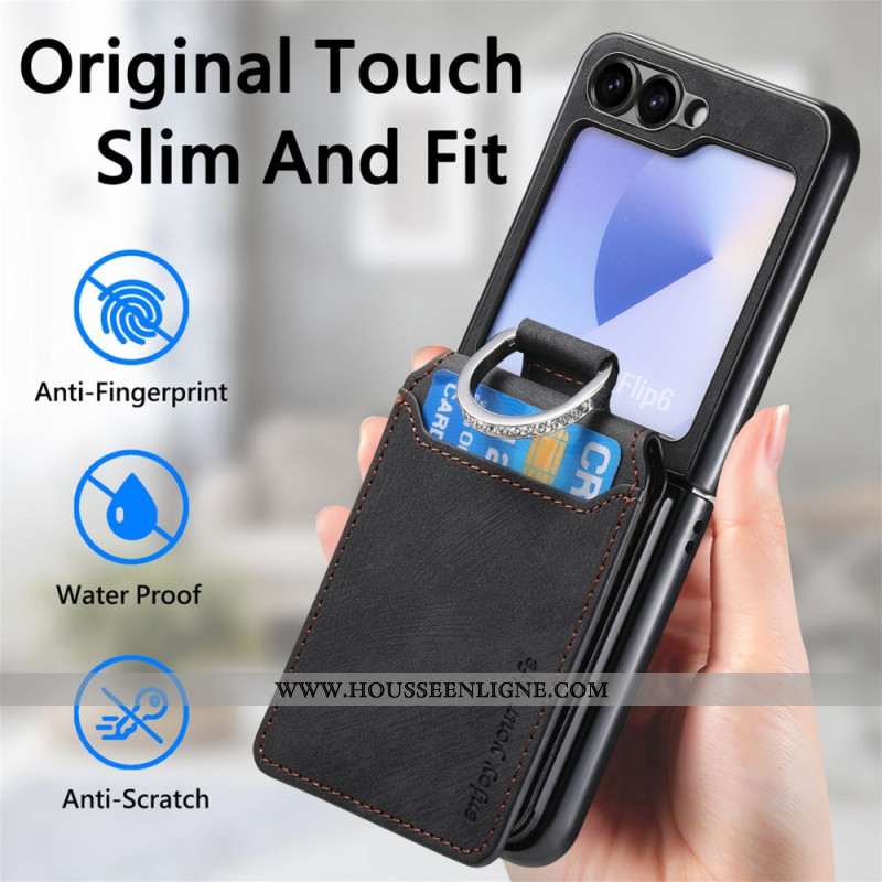 Coque Samsung Galaxy Z Flip 7 FE / Z Flip 6 Effet Daim avec Porte-Cartes