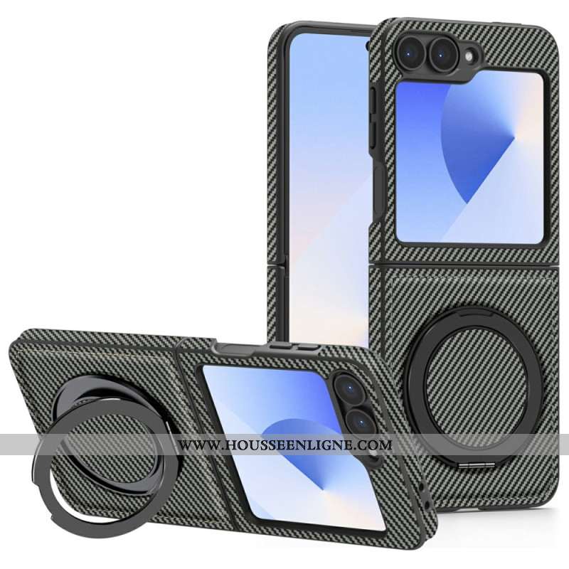Coque Samsung Galaxy Z Flip 7 FE / Z Flip 6 Magnétique Fibre Carbone et Support