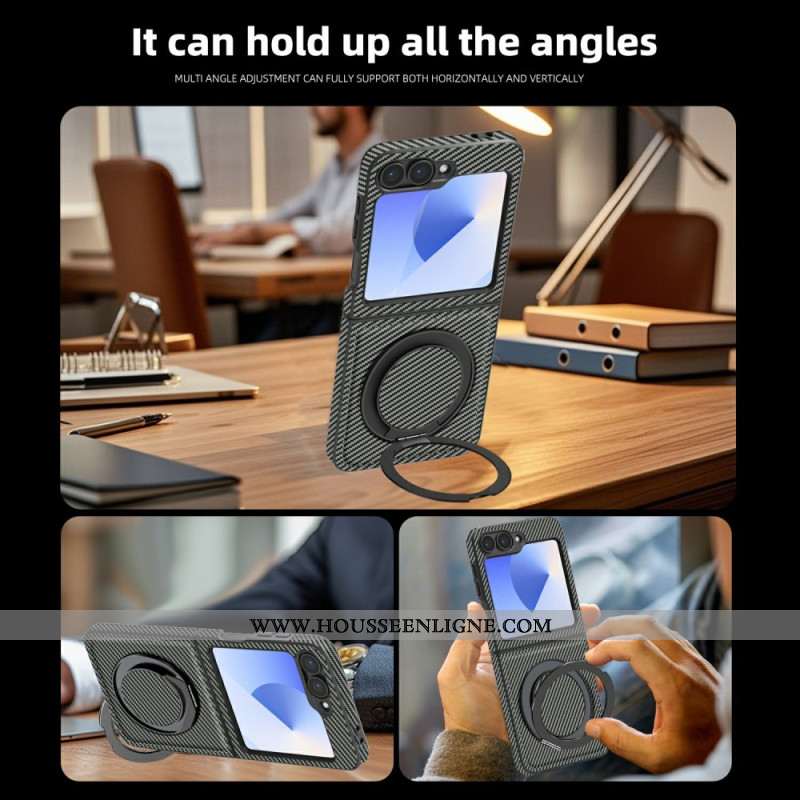 Coque Samsung Galaxy Z Flip 7 FE / Z Flip 6 Magnétique Fibre Carbone et Support