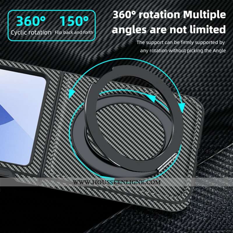 Coque Samsung Galaxy Z Flip 7 FE / Z Flip 6 Magnétique Fibre Carbone et Support